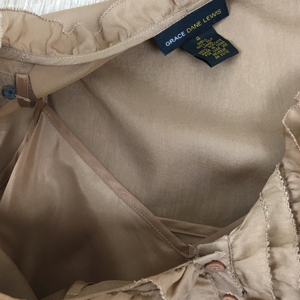 Grace Dane Lewis 100% Silk Carmel Ruffle Tank Cami - Picture 5 of 6